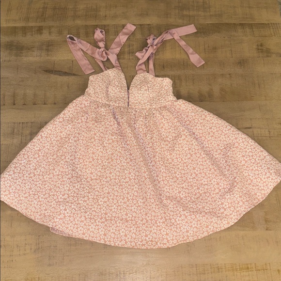Lulus Darling Composure Pink Jacquard Floral Tie-Strap Mini Dress Small NWT NEW - Picture 6 of 10
